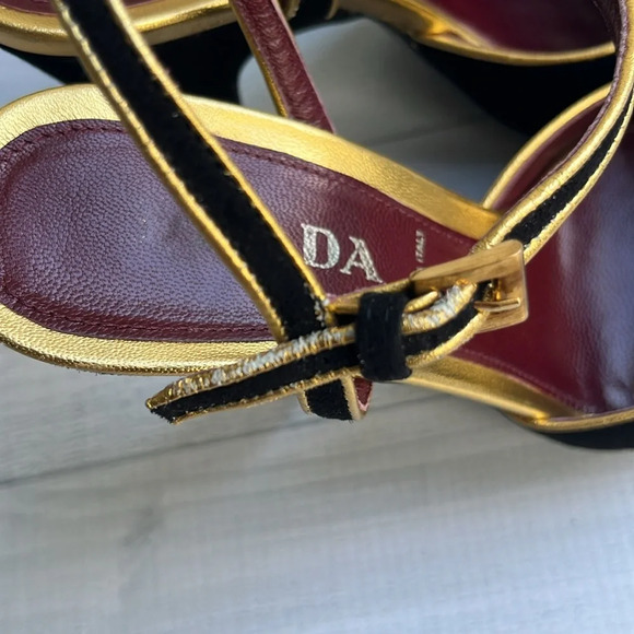 Prada Black Suede Slingback Peep Toe Platform Heels Size 5 - Picture 6 of 16